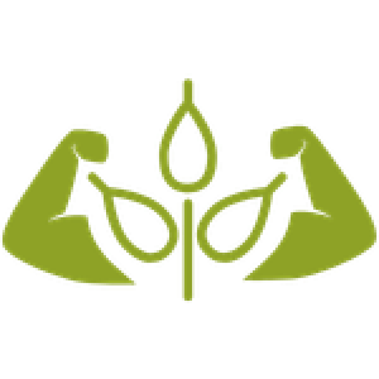 Grünes Symbol: Glühbirne mit Blatt und zwei angewinkelten Armen